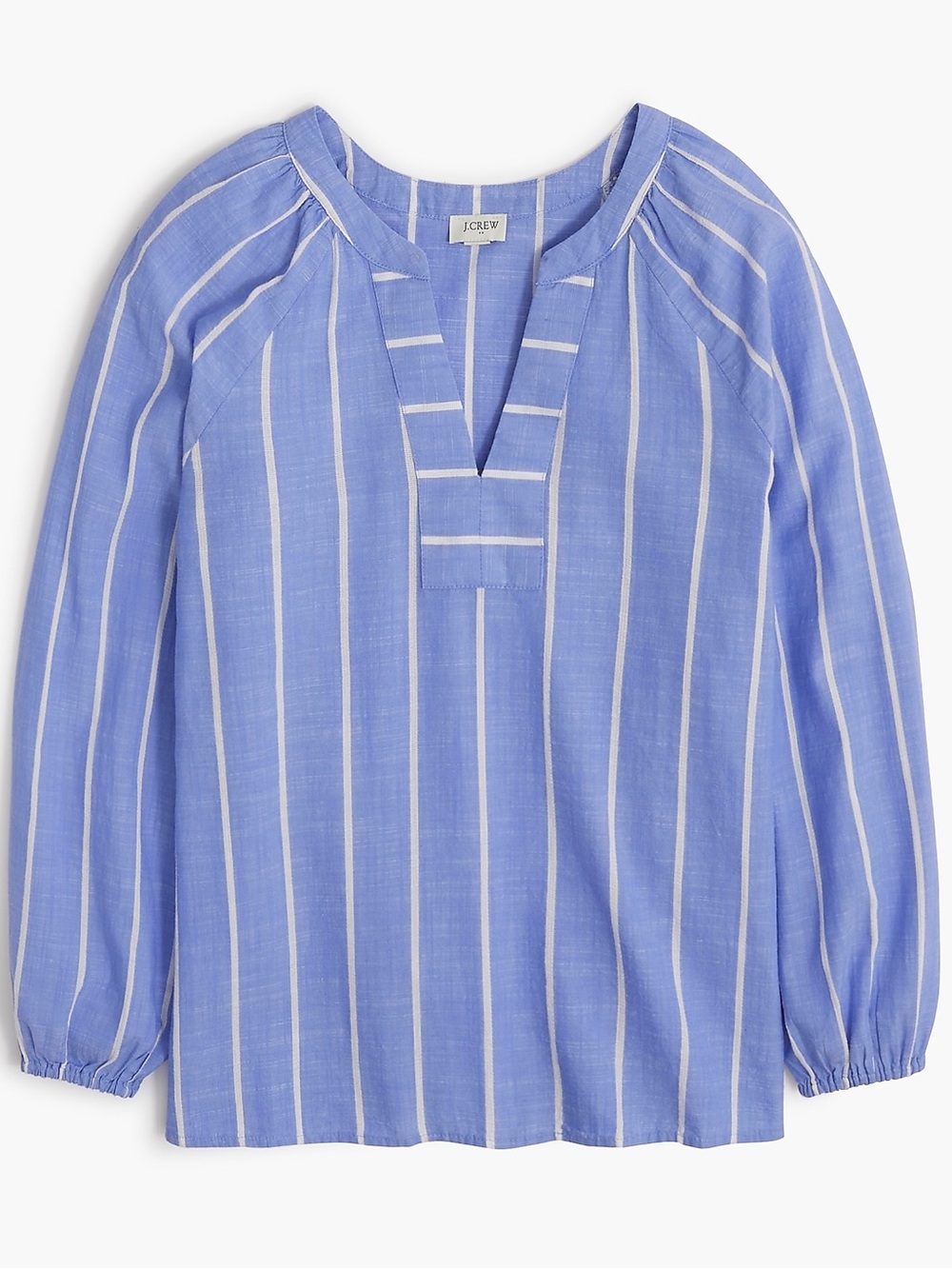 J.Crew Women’s Striped Split-Neck Popover Blouse Blue White Coastal Grandmother
